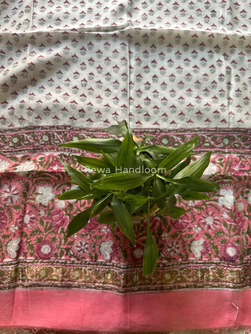 Maheshwari Pink Hand Block Printed Dupatta HD017