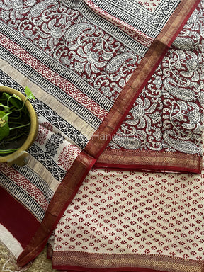 Maheshwari White-Maroon Bagh Print Suit- BSP051