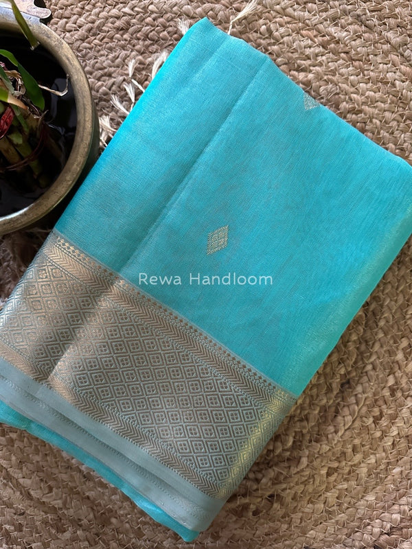 Maheshwari Sky Blue Tissue Silk Saree TFBS07