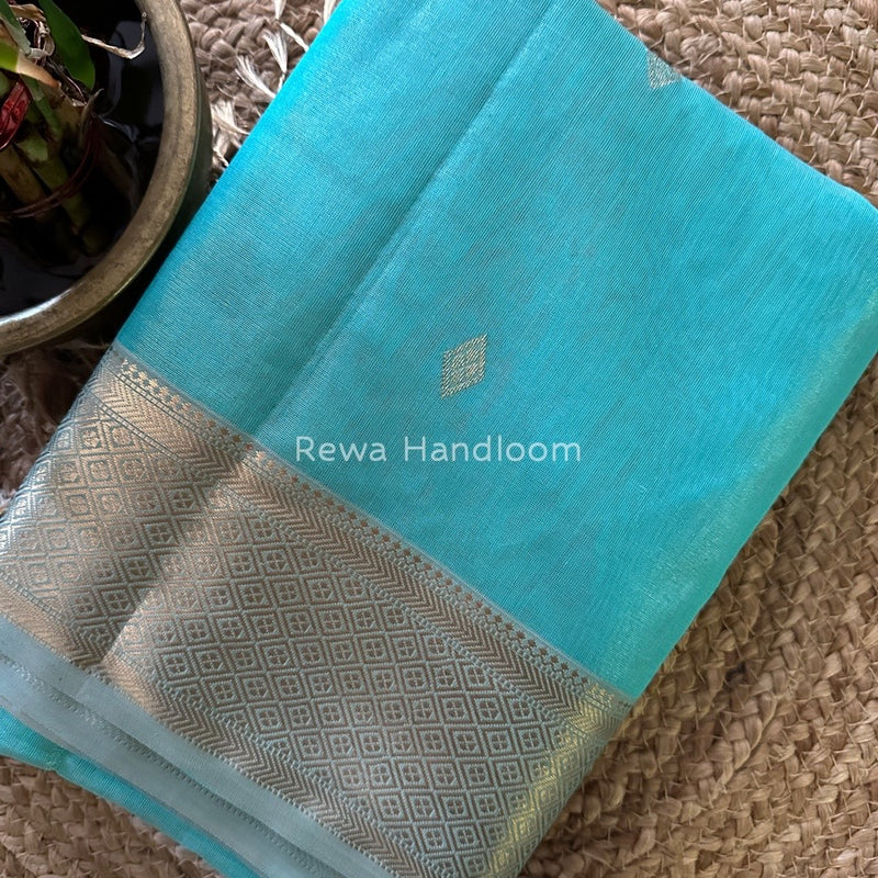 Maheshwari Sky Blue Tissue Silk Saree TFBS07