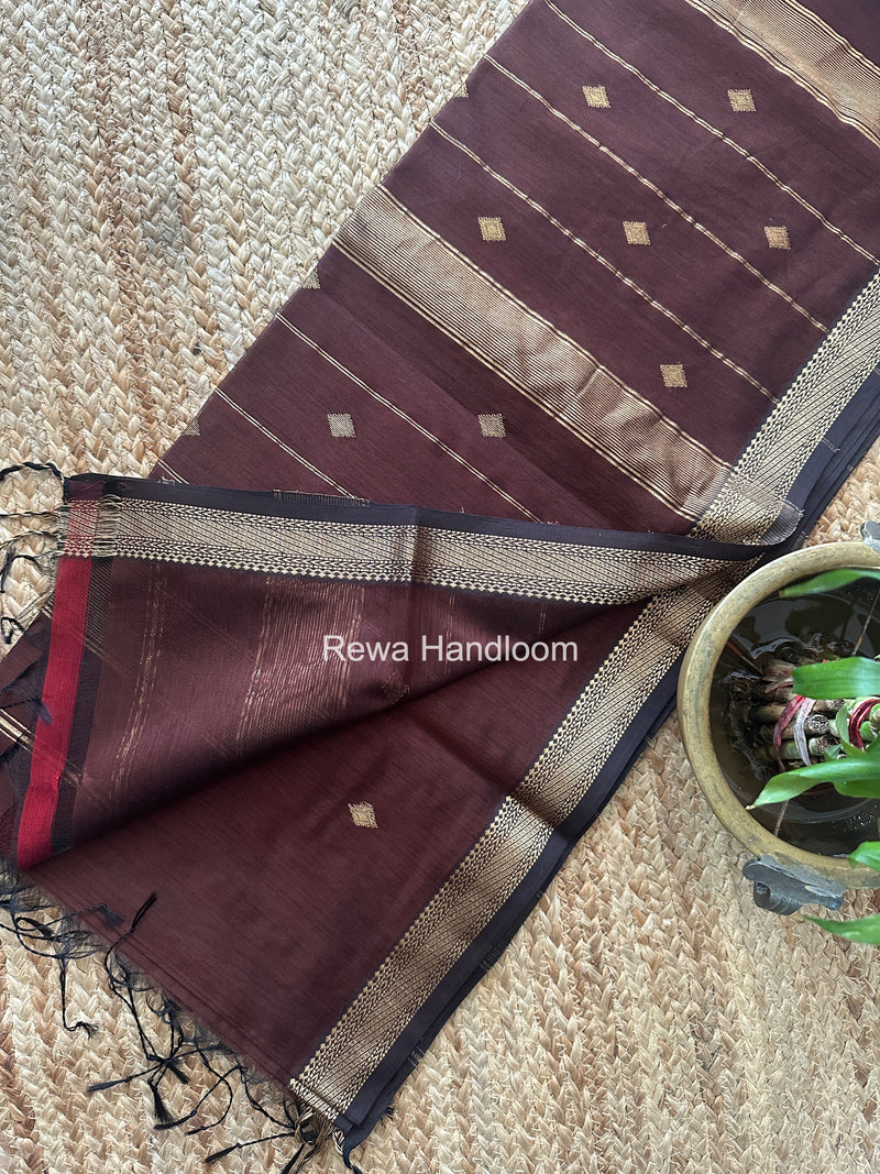 Maheshwari Dark Brown Aami Butti Saree SBT00116