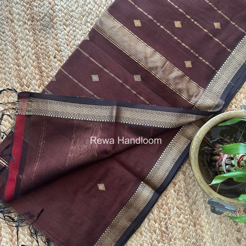 Maheshwari Dark Brown Aami Butti Saree SBT00116