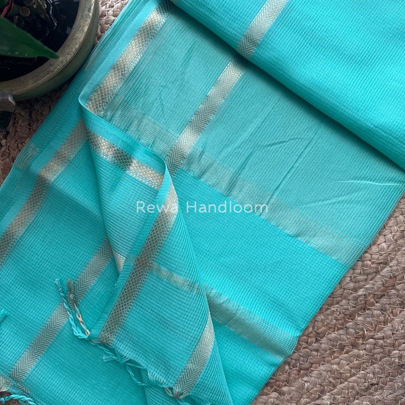 Exclusive Maheswari Self Checks Aqua Green Saree MCS037