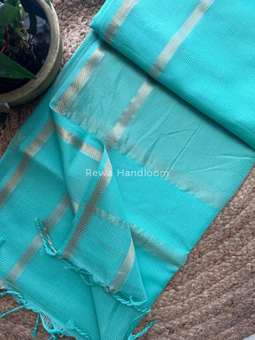 Exclusive Maheswari Self Checks Aqua Green Saree MCS037