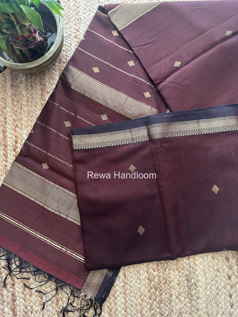 Maheshwari Dark Brown Aami Butti Saree SBT00116