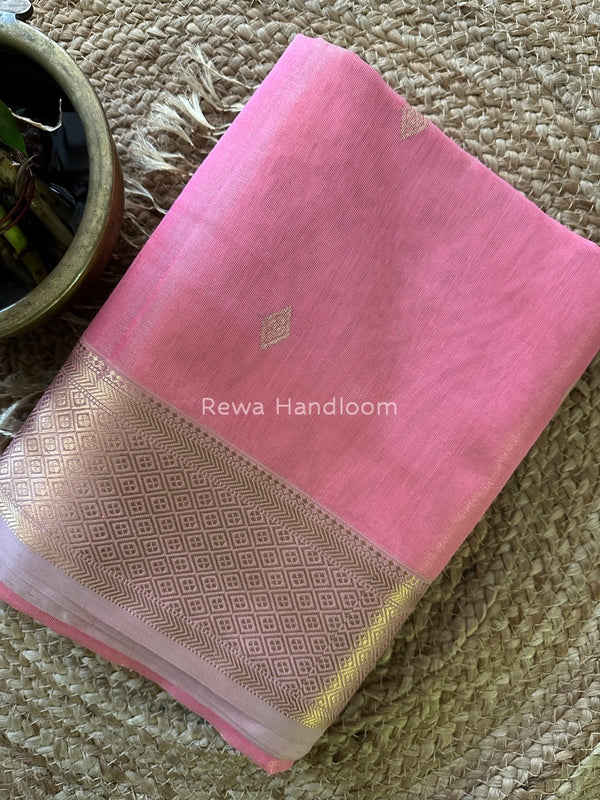 Maheshwari Pink Tissue Silk Saree TFBS06