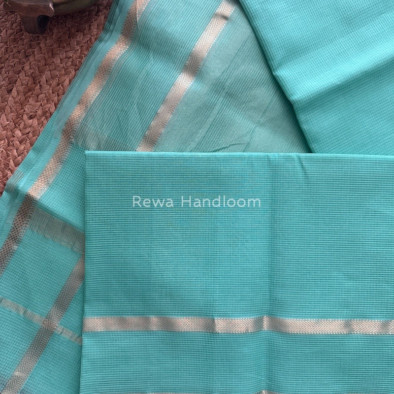 Exclusive Maheswari Self Checks Aqua Green Saree MCS037