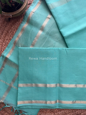 Exclusive Maheswari Self Checks Aqua Green Saree MCS037