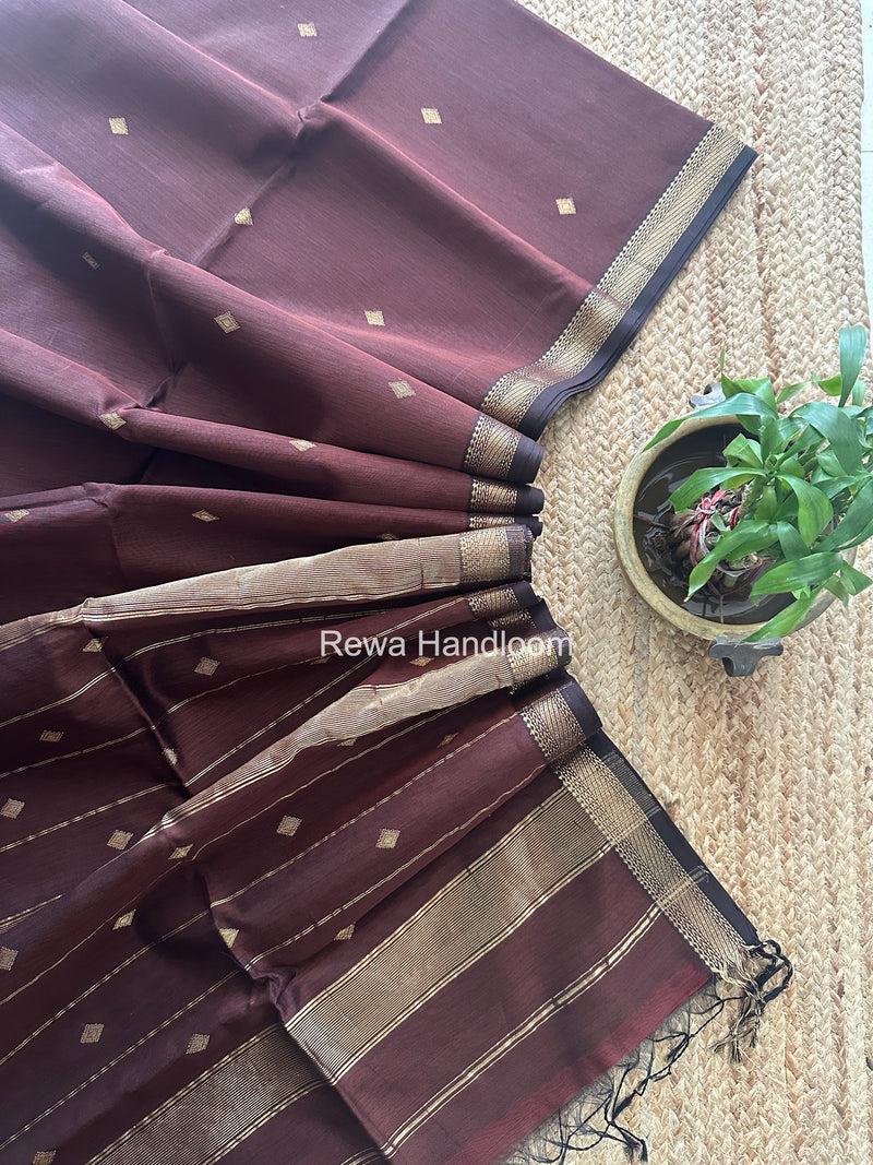 Maheshwari Dark Brown Aami Butti Saree SBT00116