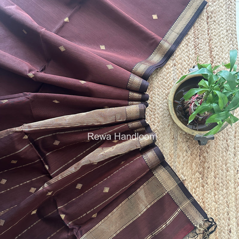 Maheshwari Dark Brown Aami Butti Saree SBT00116