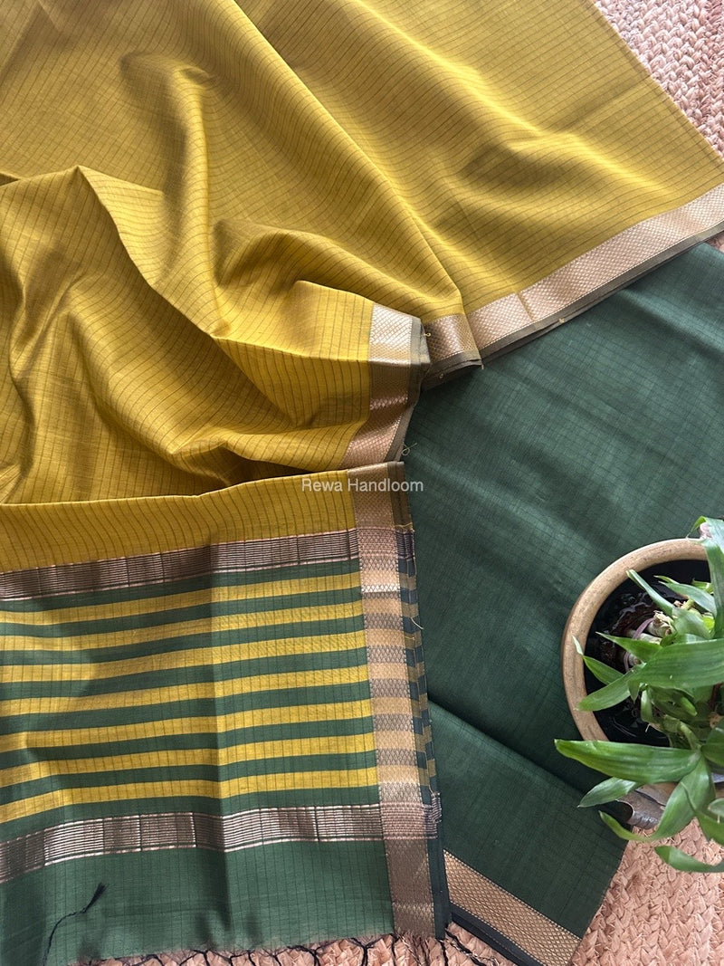 Maheshwari Green-Mehendi Green Zari Border Dress Material MSBS010