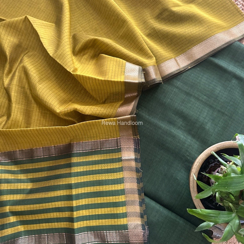 Maheshwari Green-Mehendi Green Zari Border Dress Material MSBS010