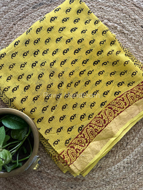 Maheshwari Yellow-Black Bagh Print Suit- BSP02