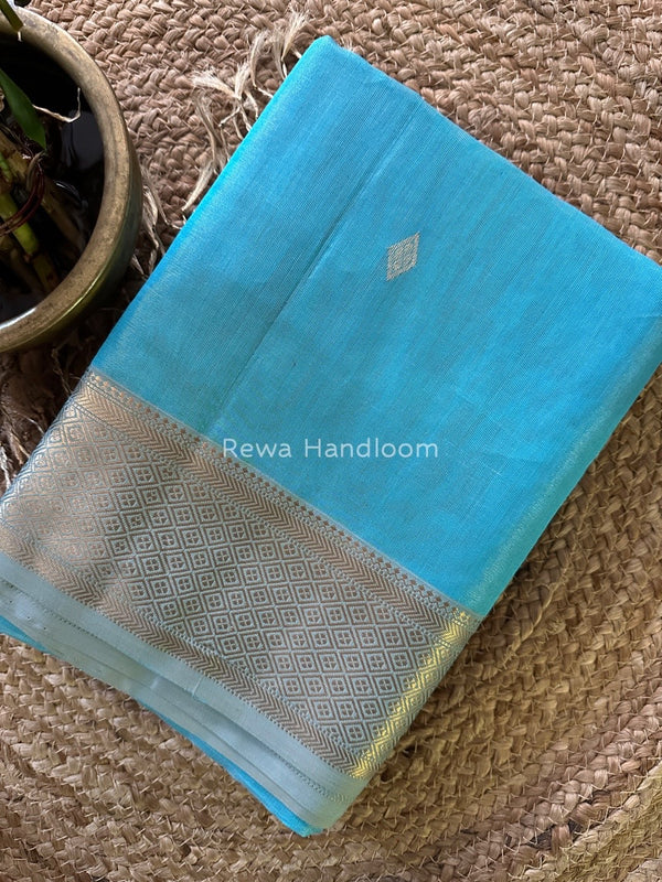 Maheshwari Sky Blue Tissue Silk Saree TFBS04