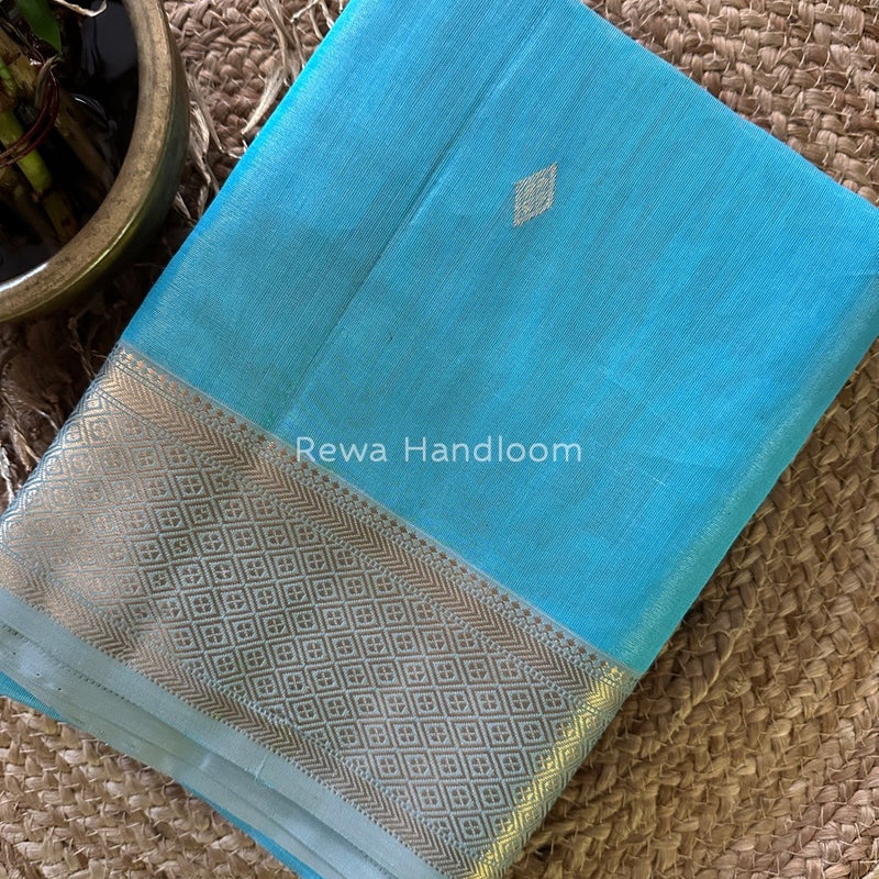 Maheshwari Sky Blue Tissue Silk Saree TFBS04