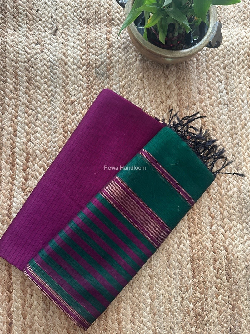 Maheshwari Dark Purple-Green Zari Border Dress Material MSBS012