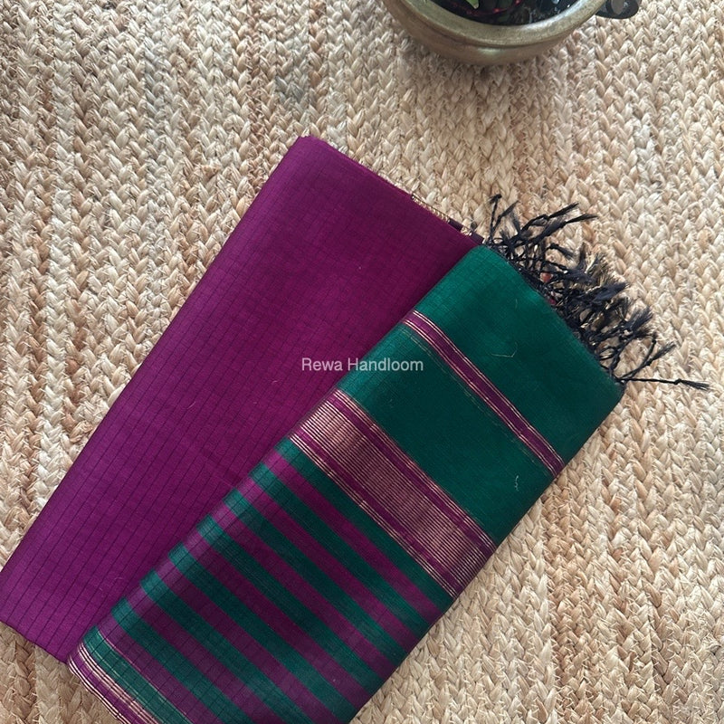 Maheshwari Dark Purple-Green Zari Border Dress Material MSBS012