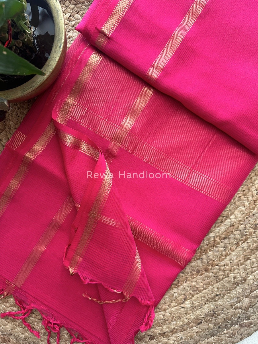 Exclusive Maheswari Self Checks Pink Saree MCS031