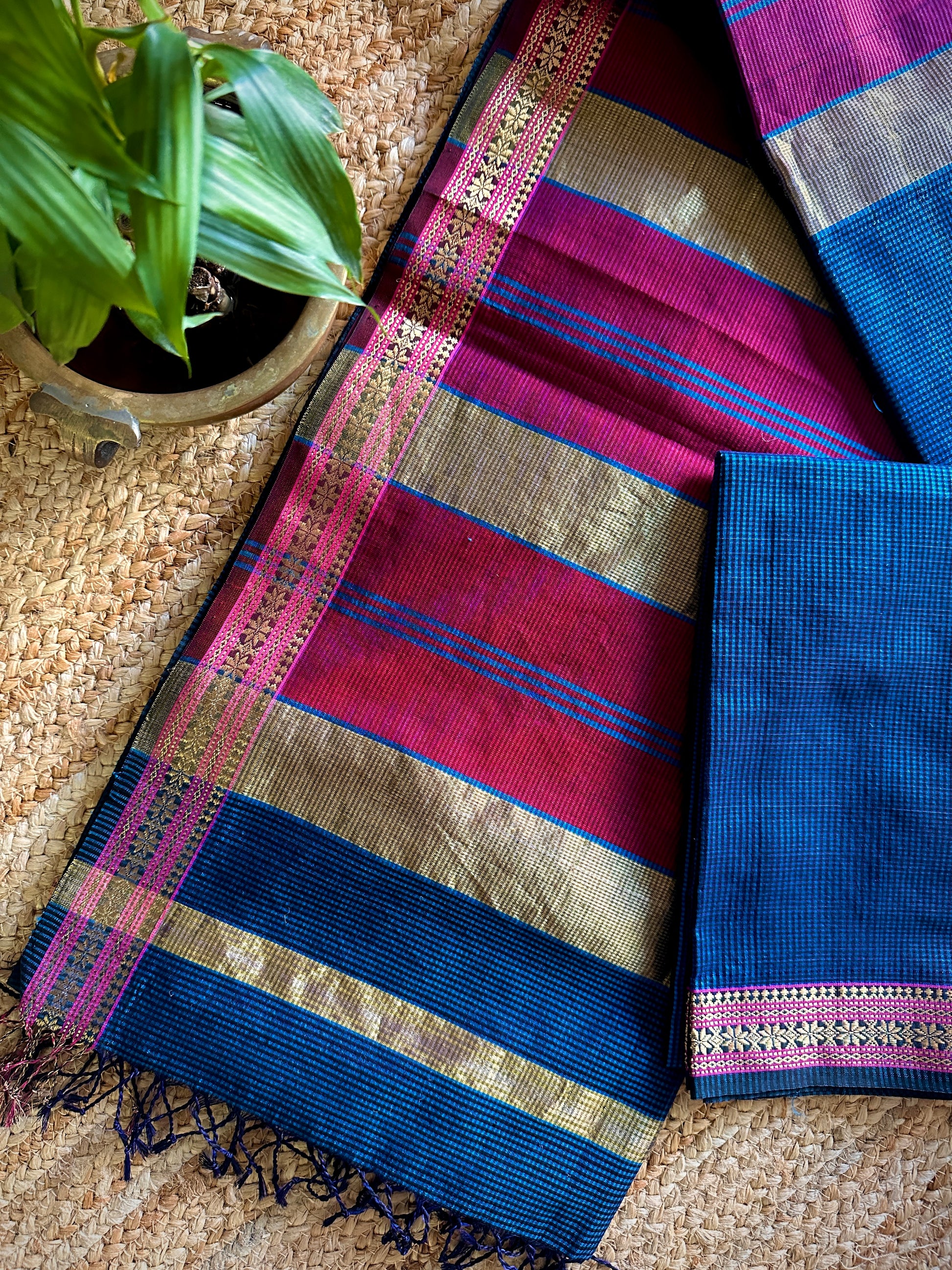 Maheshwari German Blue Garbha Reshami Silk Sarees