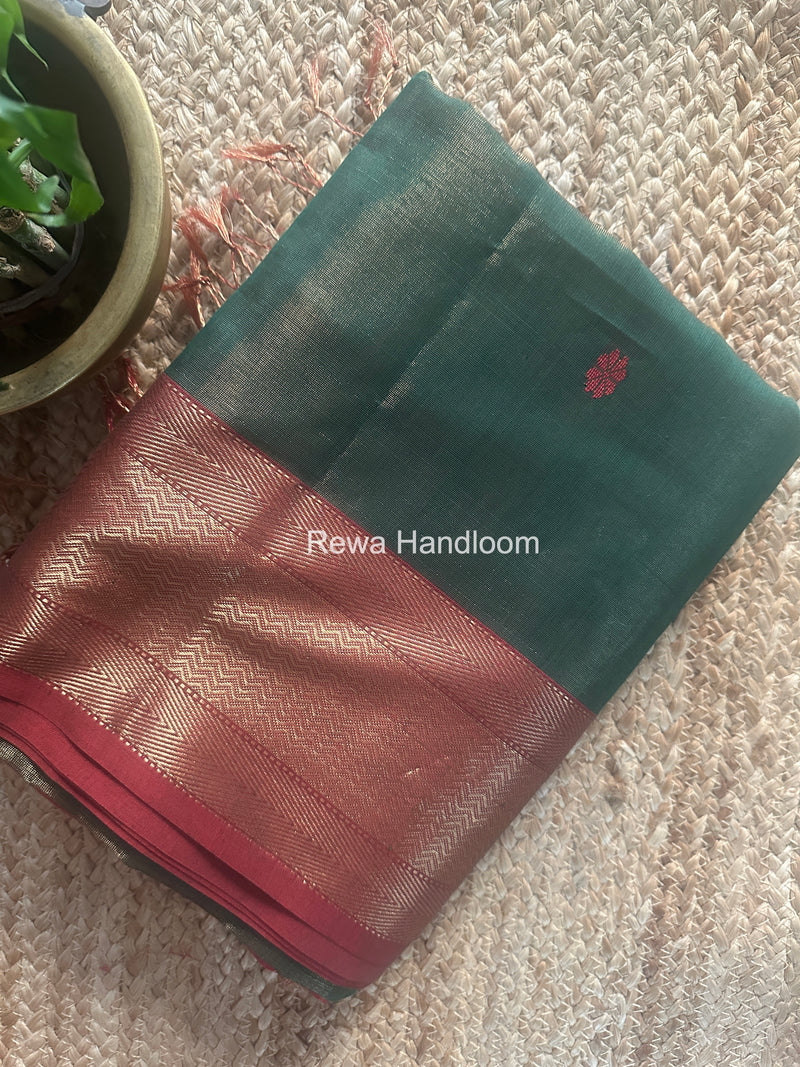 Maheshwari Bottle Green Tissue Butti Saree TBBS0104
