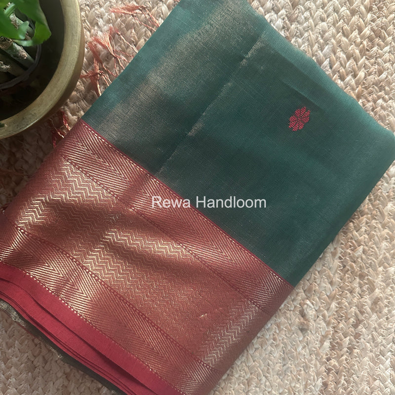 Maheshwari Bottle Green Tissue Butti Saree TBBS0104