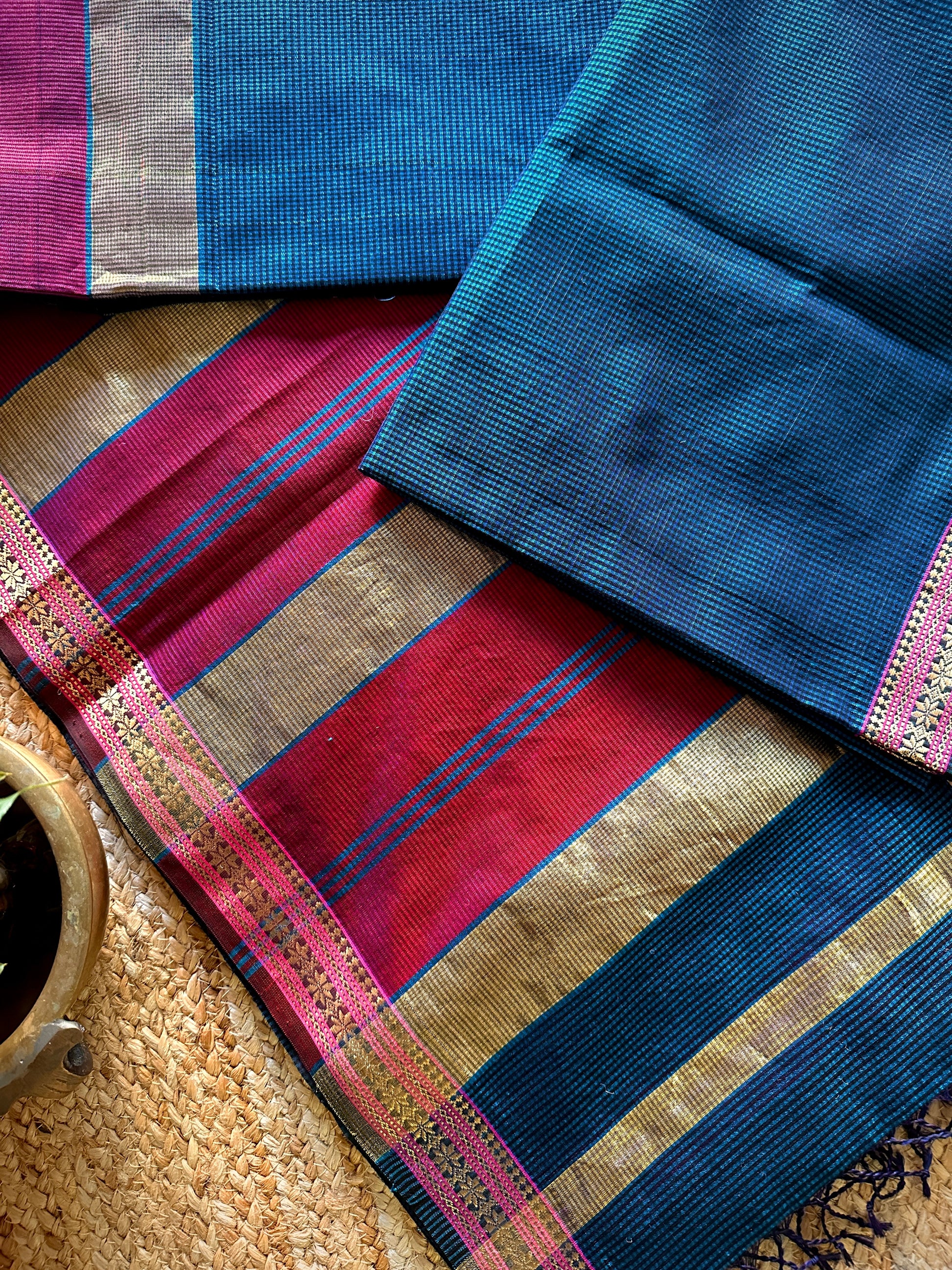 Maheshwari German Blue Garbha Reshami Silk Sarees