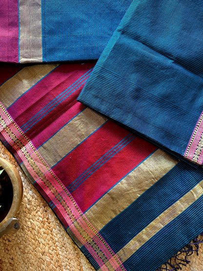 Maheshwari German Blue Garbha Reshami Silk Sarees