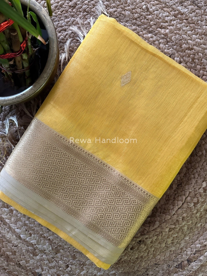 Maheshwari Yellow Tissue Silk Saree TFBS02