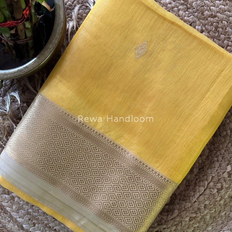 Maheshwari Yellow Tissue Silk Saree TFBS02