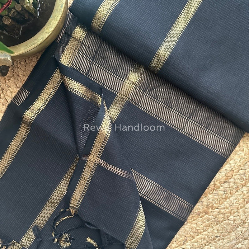 Exclusive Maheswari Self Checks Black Saree MCS030