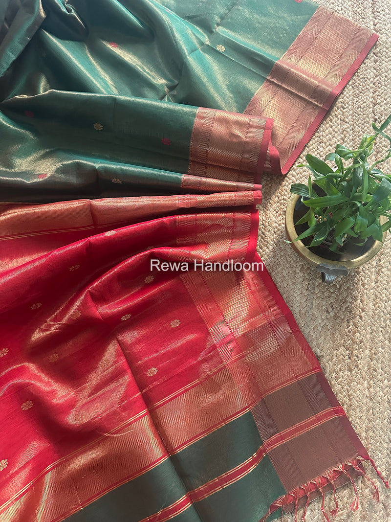 Maheshwari Bottle Green Tissue Butti Saree TBBS0104