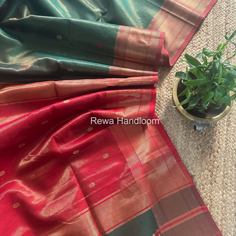Maheshwari Bottle Green Tissue Butti Saree TBBS0104