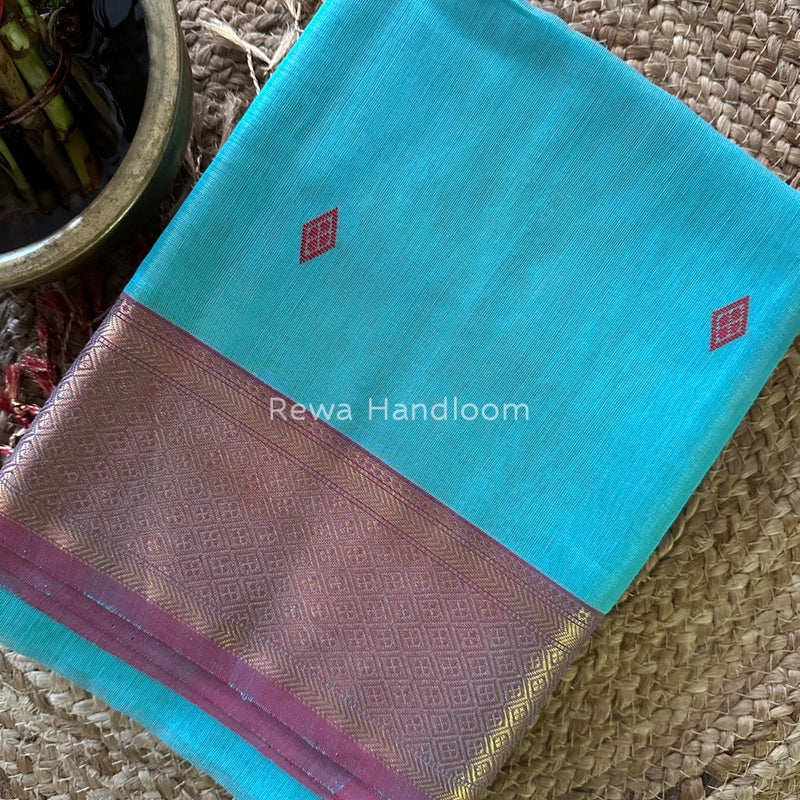 Maheshwari Sky Blue Tissue Silk Saree TFBS01
