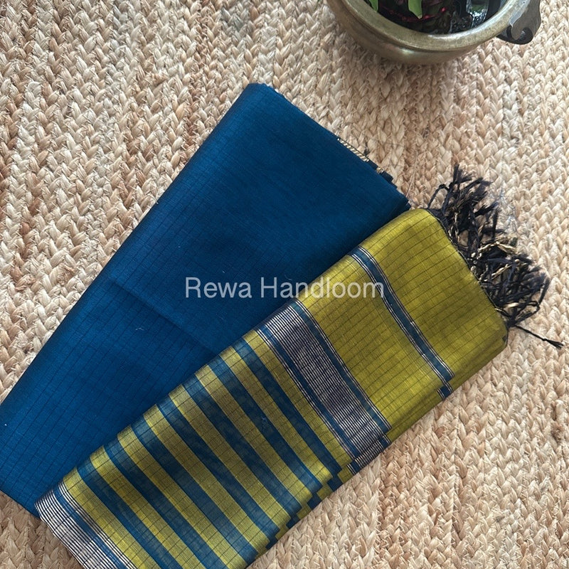 Maheshwari Blue-Mehendi Green Zari Border Dress Material MSBS014