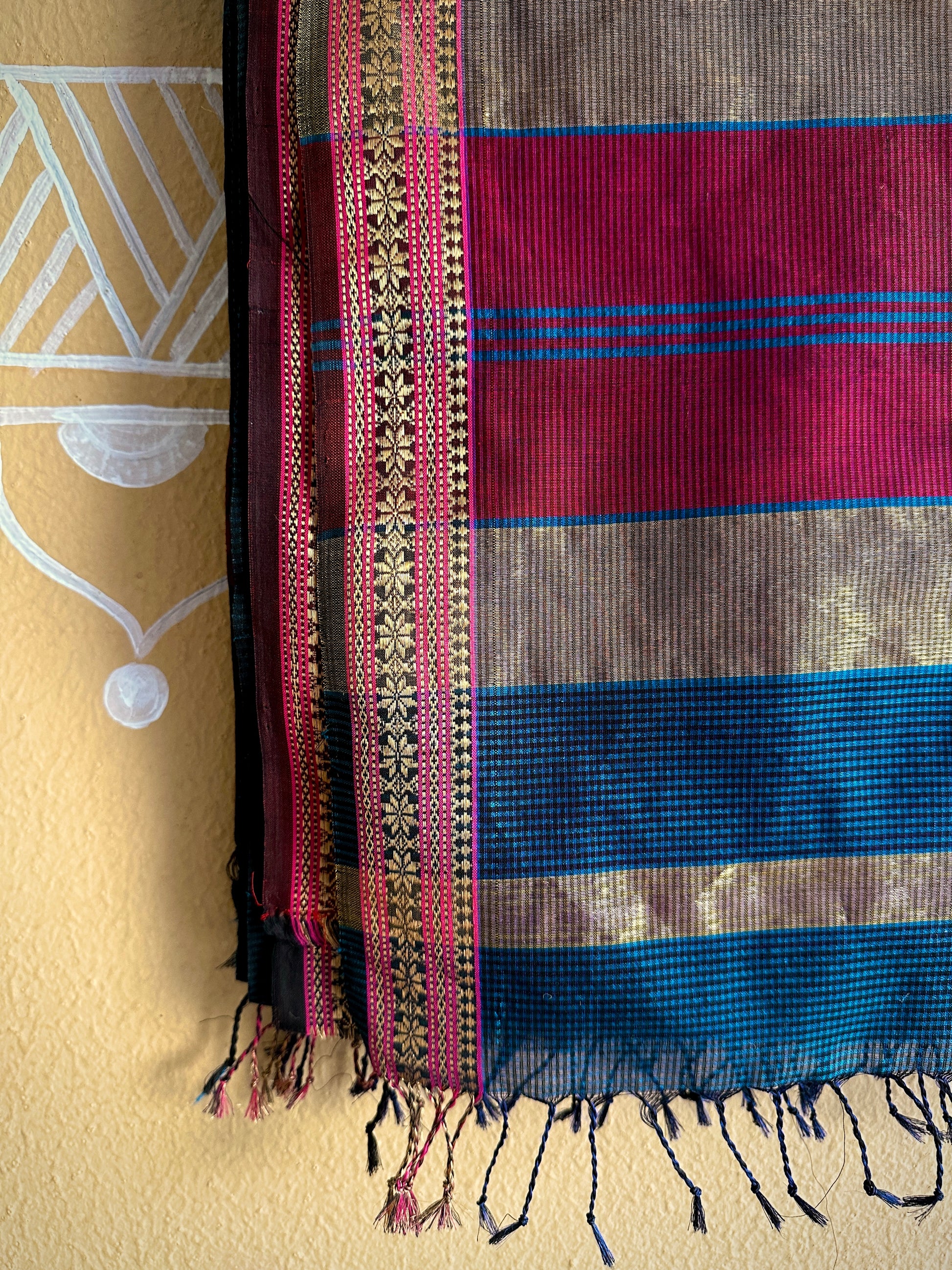 Maheshwari German Blue Garbha Reshami Silk Sarees