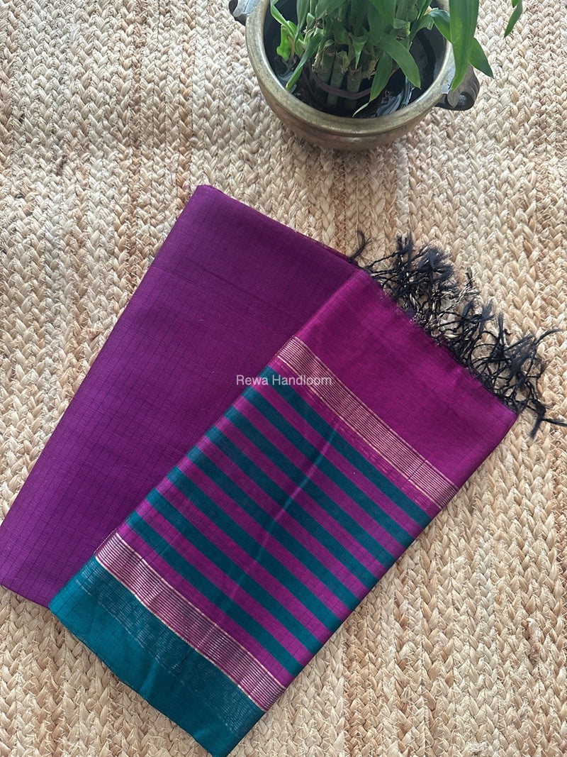 Maheshwari Purple-Green Zari Border Dress Material MSBS015