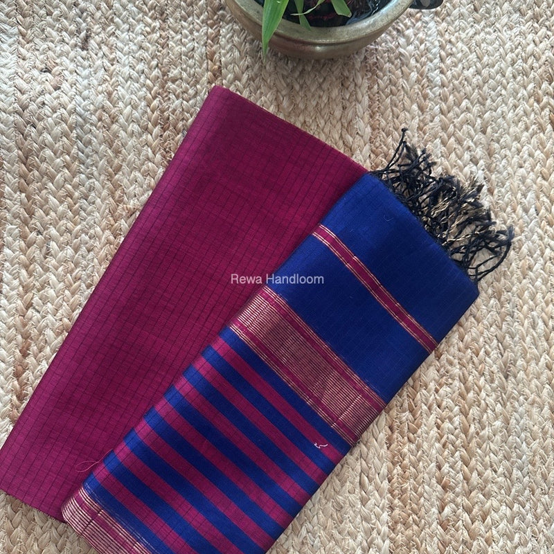 Maheshwari Magenta-Blue Zari Border Dress Material MSBS016