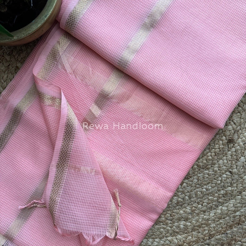 Exclusive Maheswari Self Checks Pink Saree MCS028