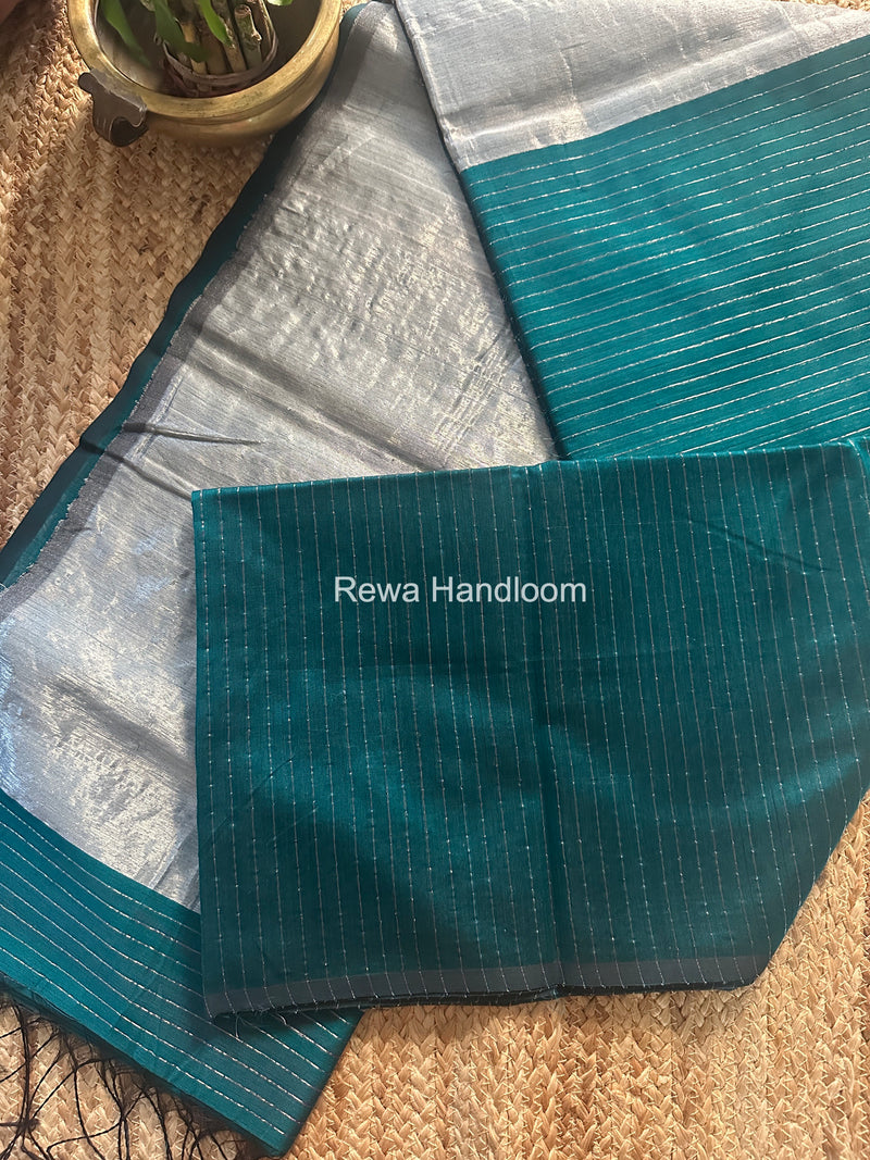 Maheshwari Rama Green Silver Tissue Lining Saree TSLS06