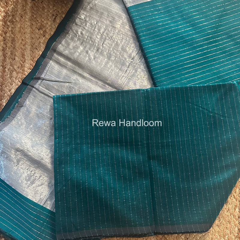 Maheshwari Rama Green Silver Tissue Lining Saree TSLS06