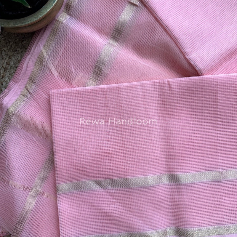 Exclusive Maheswari Self Checks Pink Saree MCS028