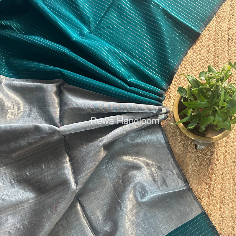 Maheshwari Rama Green Silver Tissue Lining Saree TSLS06
