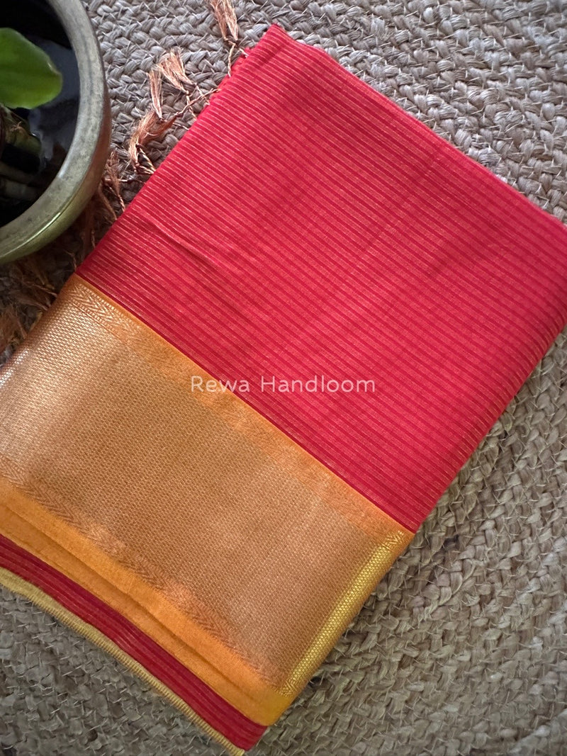 Exclusive Maheshwari Red Tissue Silk Saree ZTS0118