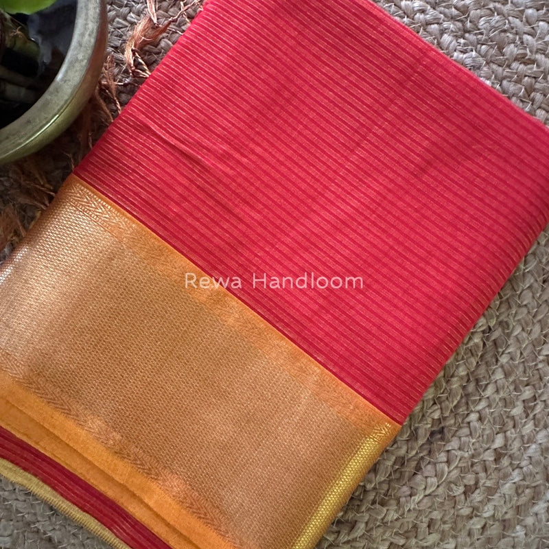 Exclusive Maheshwari Red Tissue Silk Saree ZTS0118