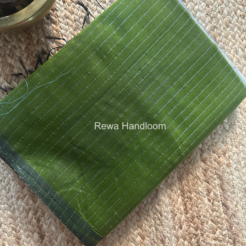 Maheshwari Mehendi Green Silver Tissue Lining Saree TSLS09