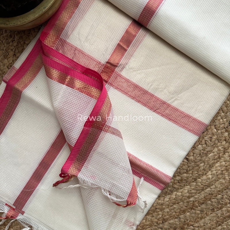 Exclusive Maheswari Self Checks White Saree MCS029