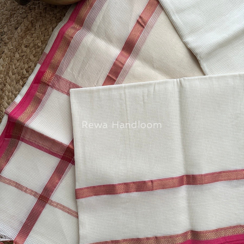 Exclusive Maheswari Self Checks White Saree MCS029