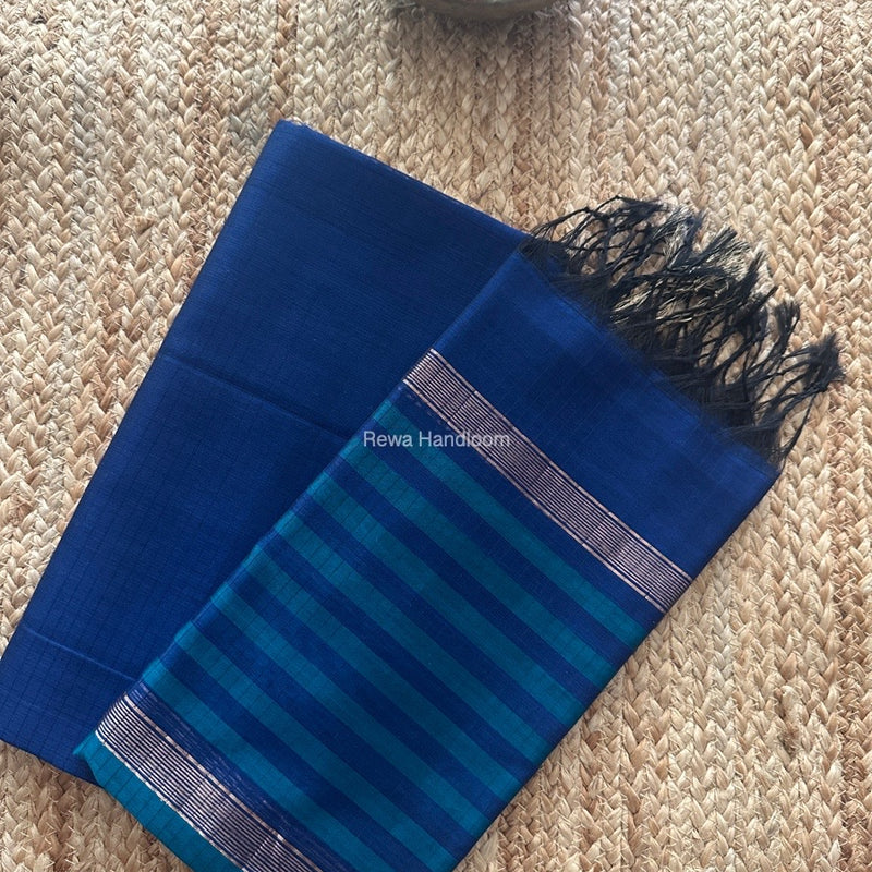 Maheshwari Blue-Rama Green Zari Border Dress Material MSBS017