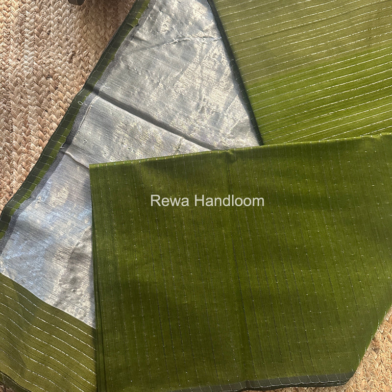 Maheshwari Mehendi Green Silver Tissue Lining Saree TSLS09