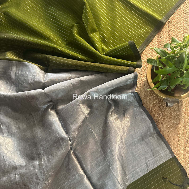 Maheshwari Mehendi Green Silver Tissue Lining Saree TSLS09